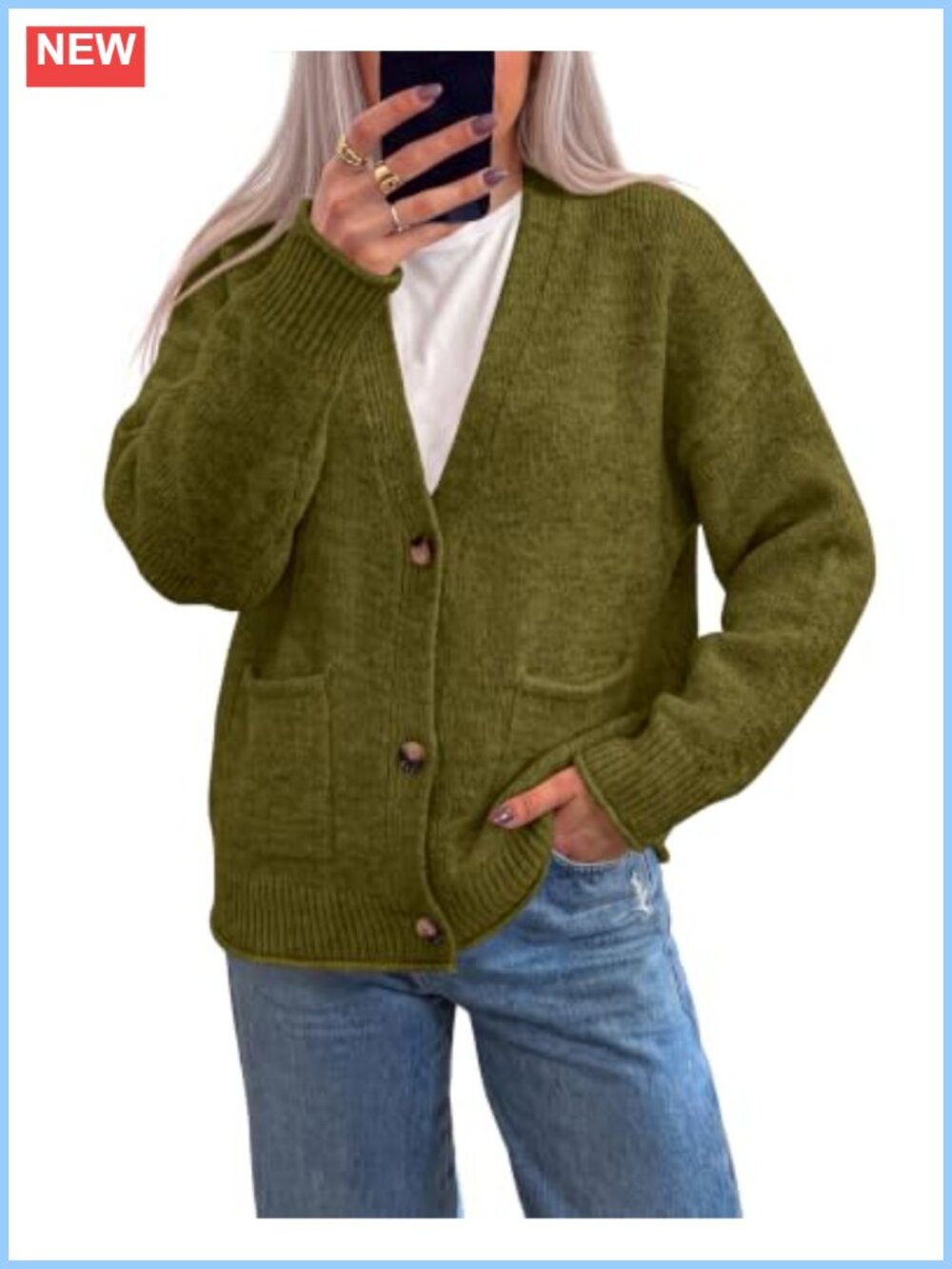 Chunky Cropped Button Down Cardigan V Neck Drop Shoulder Sweater